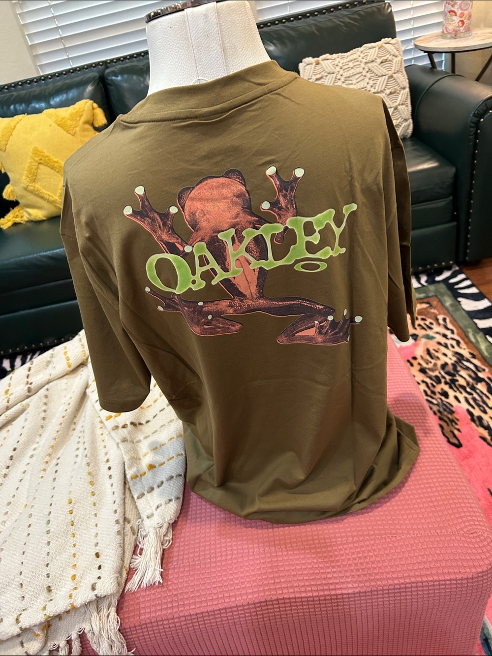Oakley Olive Green Short Sleeve Tee with Frog Graphic